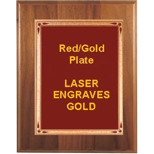 Walnut Step-Edge 8" x 10" Plaque - W/ 6" x 8" Red/Gold Teardrop Plate