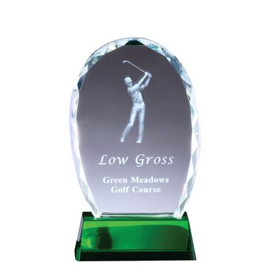 Best Swing Optic Crystal Oval 3D Golf Award with Green Crystal Pedestal Base - 7 1/2'' h