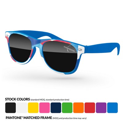 Retro Sunglasses w/ 1 Color Temple Imprint & Front Frame Heat Transfer