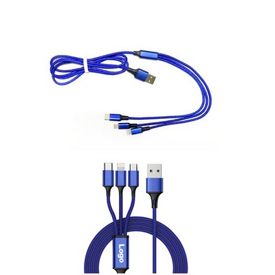 3 In 1 Premium Nylon Braided USB Sync Charger Cables