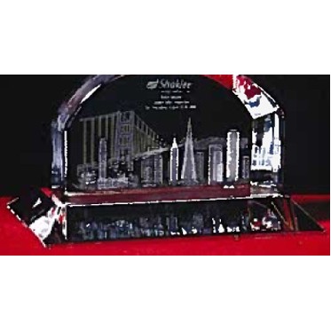 3-D Crystal San Francisco Skyline in Grand Arch Award w/Custom Etching (6")