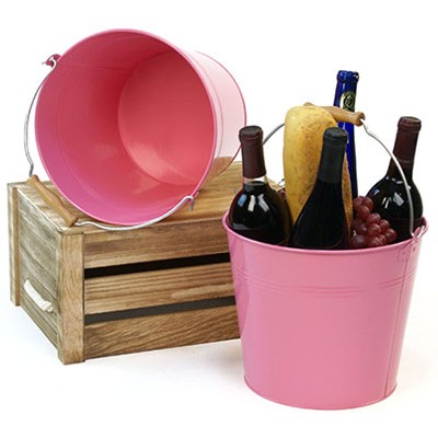 10" Pink Painted Pail w/Wooden Handle