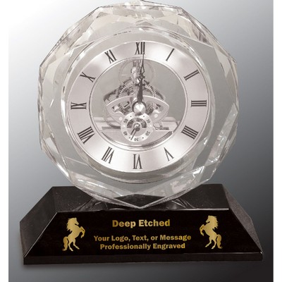 5 3/4" Clear Crystal Clock on Black Pedestal Base