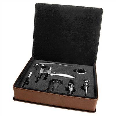 8.375" x 10.5" - Premium Leatherette Wine Kit with Wine Tools