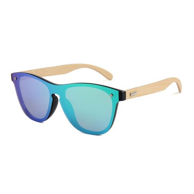 Bamboo Sunglasses - Green Mirror Lenses - Black Frames - Polarized