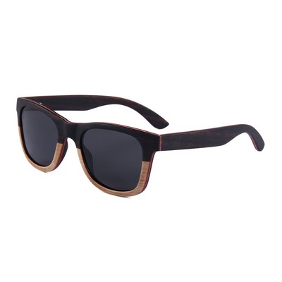 Ebony and Beech Wood Sunglasses - Smoke Polarized Lenses - Red-Rose Wood Frames