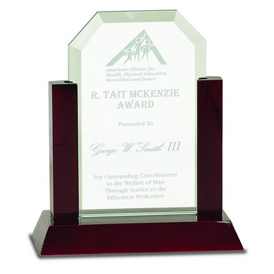 7" Jade Clip Corner Glass Award with Rosewood Finish Base