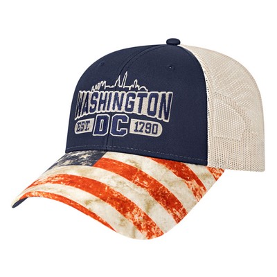 Sublimated Flag Visor Trucker Mesh Back Cap