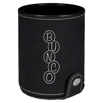 Black & Silver Leatherette Dice Cup w/ 5 Dice