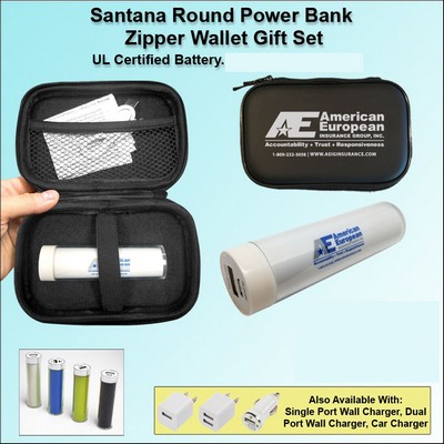 Santana Round Power Bank Zipper Wallet Gift Set - 2200 mAh