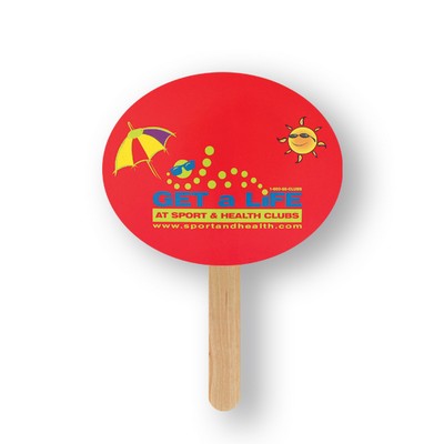 Mini Oval Shape Full Color Single Sided Hand Fan w/Wood Stick Handle