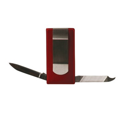 Laserable Red 3-Function Money Clip, 2-1/8"