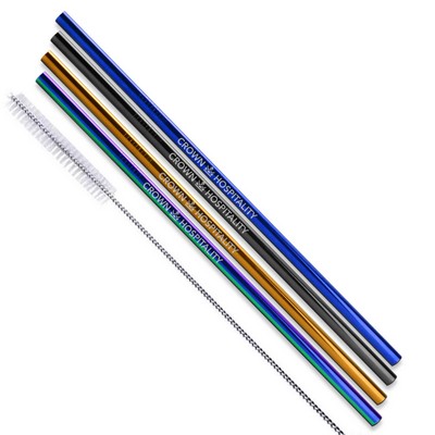 Black, Blue, Rainbow Stainless Steel Straws, qty 4