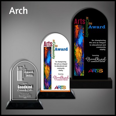 10" Arch Clear Acrylic Award with a Black Wood Base