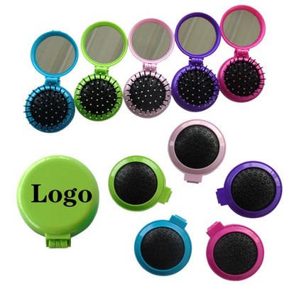 Circular Folding Mirror Comb Black Teeth