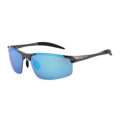 Sunglasses - Blue Mirror Lenses - Metallic Gray Frames