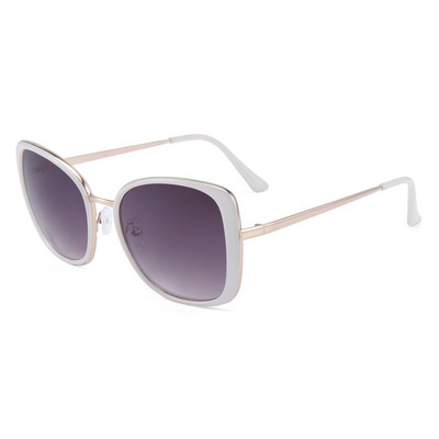 Sunglasses - Smoke Gradient Lenses - White Frames - Gold Temples