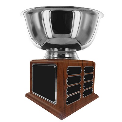 12" Silver Perpetual Trophy Bowl w/16 Name Plates