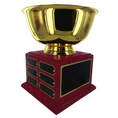 8" Gold Bowl Perpetual Trophy Bowl w/18 Name Plates