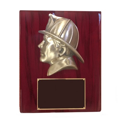 Large Fireman Head on Piano Finish Plaque (10½" x 13")