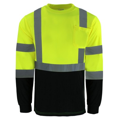 Safety Brite Hi Vis Class 2 LS Safety T-Shirt with Black Bottom