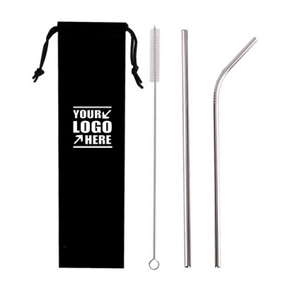 Rush Service 3 in 1 Reusable Stainless Steel Straw Set