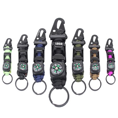 Key Chain Rope w/Flint Bottle Opener Compass