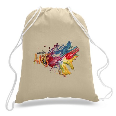 Small Natural 100% Cotton Drawstring Backpack - Full Color Transfer (14"x18")