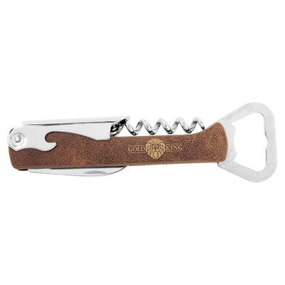 Rustic/Gold Corkscrew Bottle Opener, Laserable Leatherette, 1-1/8"x5-1/4"