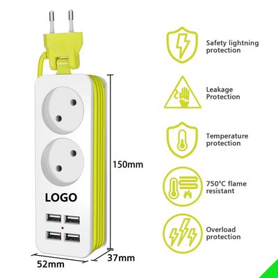 EU Plug Power Strip 4 USB Port Charger Socket