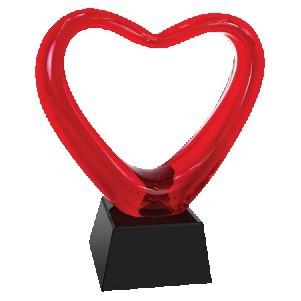 6.5" Red Heart Art Glass with Black Base