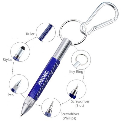 6 in 1 Metal Tool Pen w/Carabiner Key Ring