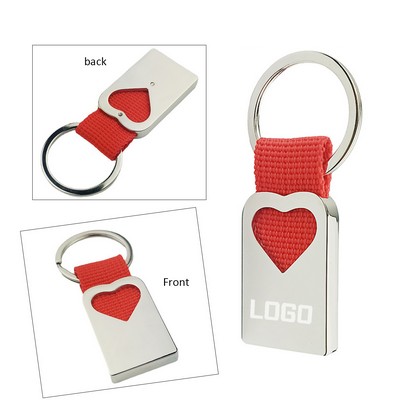 Heart Shape Metal Keychain W/ Colored Webbing