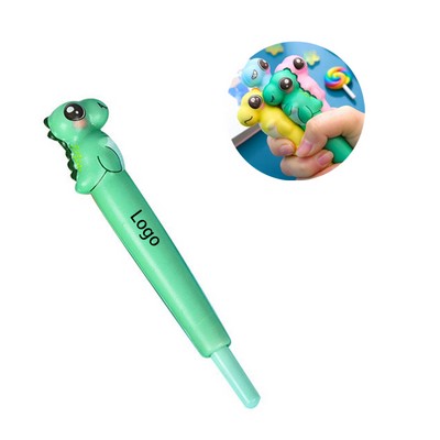 2 in 1 Cartoon Dinosaur Ball Pen and Squeeze Toy