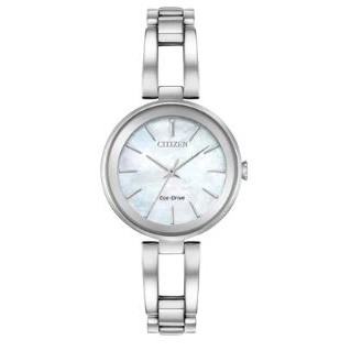 Citizen® Ladies' Axiom Eco-Drive® Silver-Tone Stainless Steel Watch w/White MOP Dial