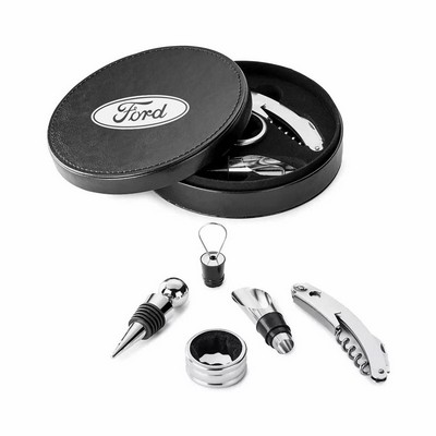 WineVault 4 PC Leatherette Case Wine Opener Set & Corkscrew