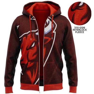 Unisex 310 GSM Interlock Fleece Sublimation Full Zip Hoodie W/ Pockets