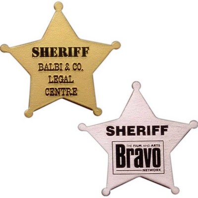 Aluminum 5 Point Star Badge with a Die Struck, color filled imprint. Made in the USA