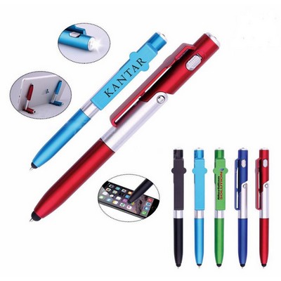 4in1 Multi-function Ballpoint Pen LED Stylus Phone Stand