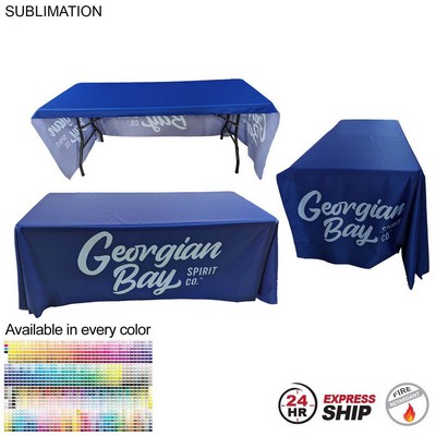 24Hr Express Ship - Sublimated PREMIUM Cloth for 6' Table, Drape Style, Open Back, Rounded Corners