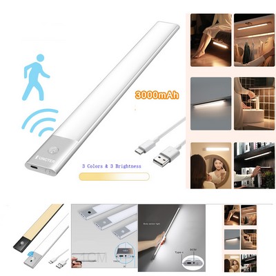 23.64 Inch LED Motion Sensor Cabinet Light, Magnetic Motion Activated Light, USB Rechargeable Light