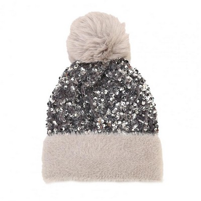 Women's Autumn Winter Knitted Beanie Sequins Hat