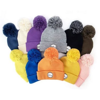 BNS-035 Solid Color Beanie with Pom-pom