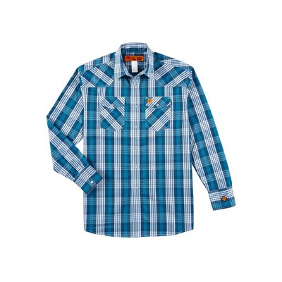 Wrangler® Flame Resistant 20X Men's Aqua Blue Plaid Fashion Snap Shirt