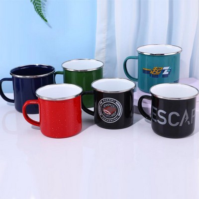 Custom Full Color Imprint 12 OZ Enamel Mug With Stainless Steel Rim