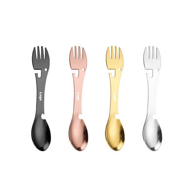 5 In 1 Outdoor Camping Stainless Steel Multifunction Spoon Fork