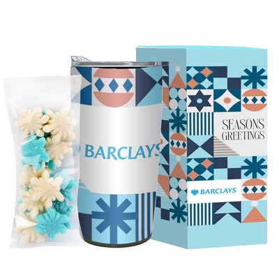 20 Oz. Straight Tumbler W/ Plastic Liner Holiday Greetings Gift Set (Gummy Snowflakes)