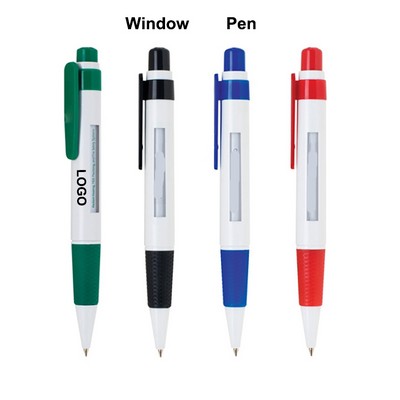 Plastic Ballpoint Pen w/Message Window