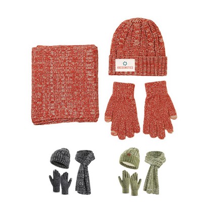 Winter Warm Beanie Hat Touchscreen Gloves Long Scarf Set