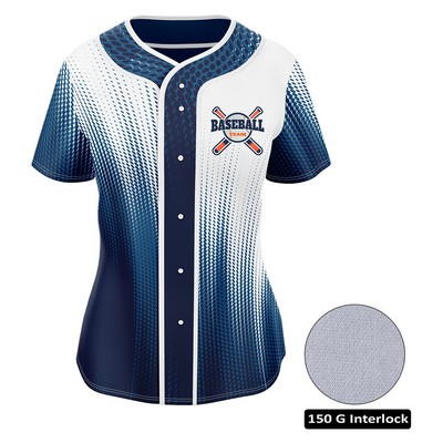 Women's Full Sublimation Full-Button Front Baseball Jersey - 150G Interlock